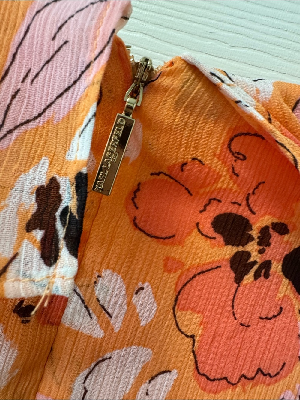 Karl Lagerfeld Orange Floral Midi Maxi Dress with Puff Sleeves - Picture 5 of 8